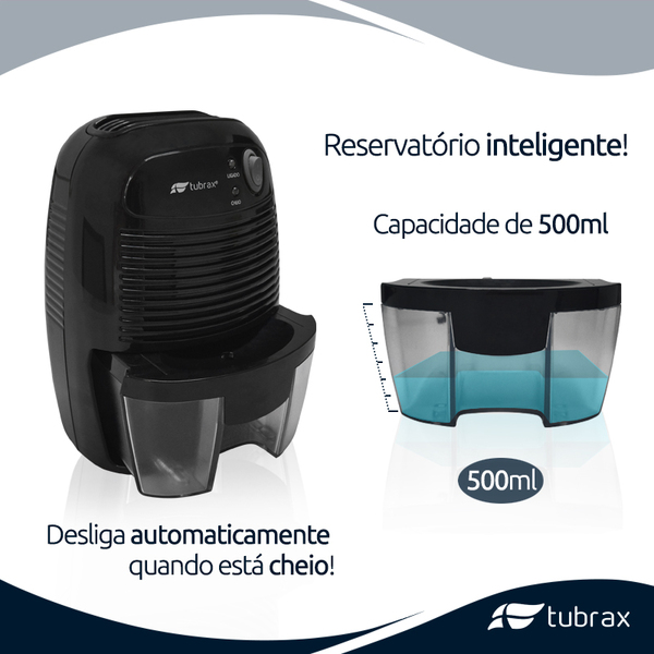Mini Desumidificador Elétrico Preto Bivolt 127-220v Antimofo 500ml Tubrax - Imagem 4
